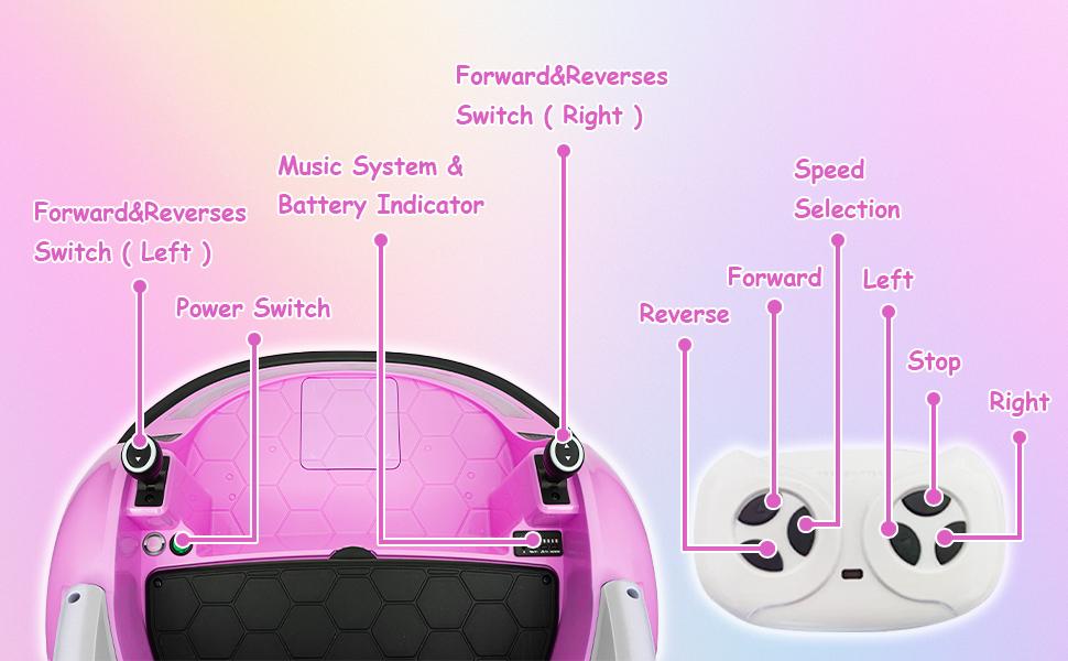 GARVEE 12V Electric Ride On Bumper Car with Remote Control, Battery Display, 360 Degree Spin, LED Lights, and Music - Perfect Gift for Toddlers, Pink