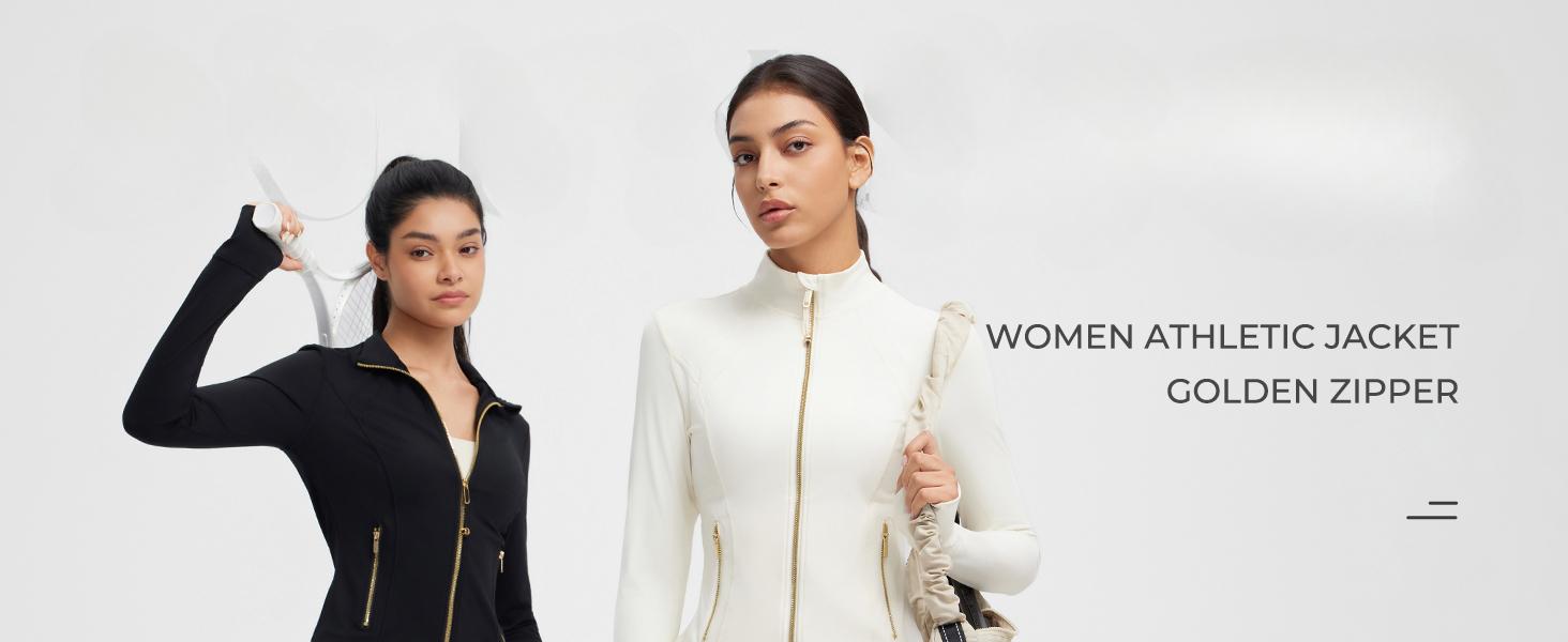 Women Golden Full Zip Up Workout Cropped Jackets Lightweight Athletic Yoga Tops
