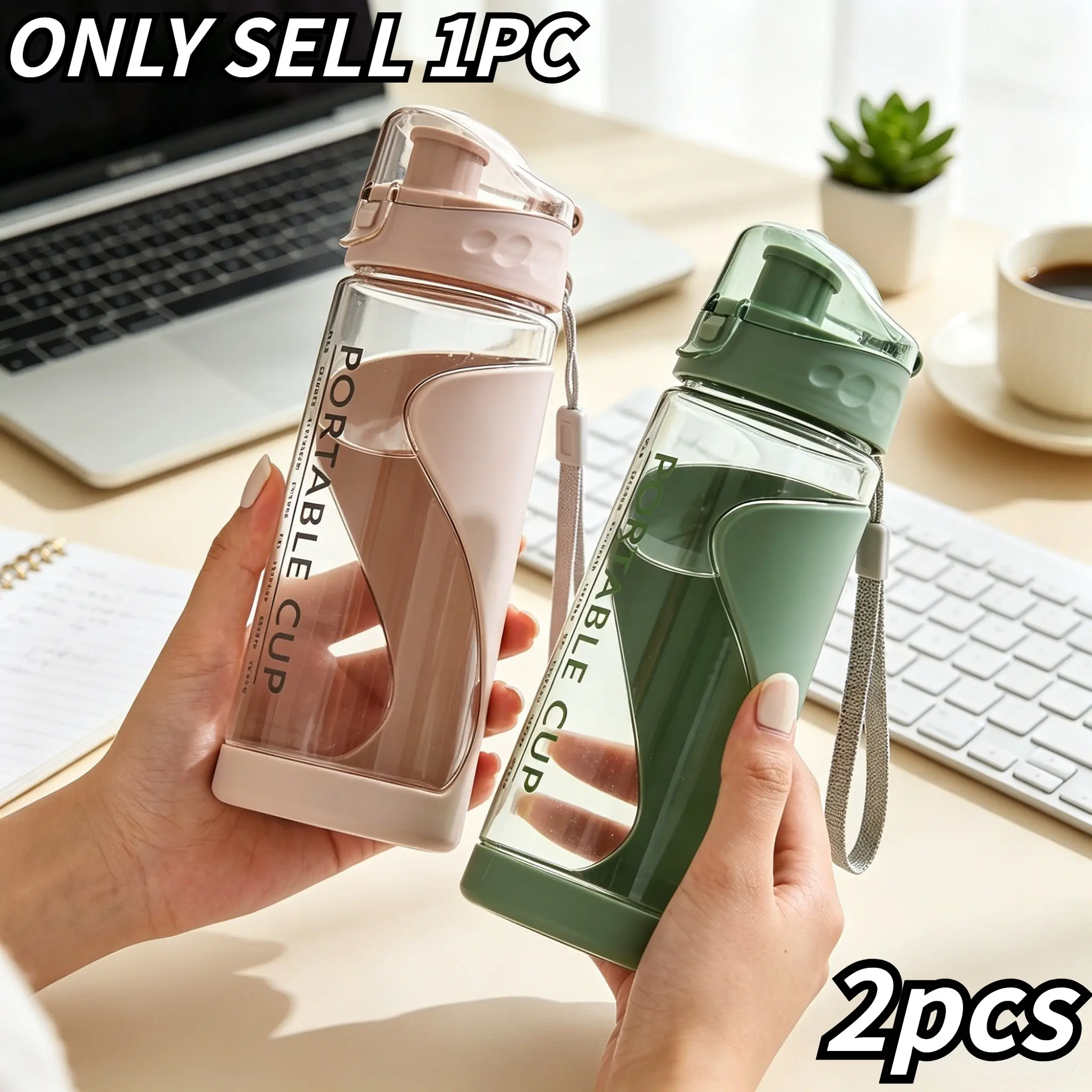 Portable Cup 600ML, Bounce Lid Plastic Water Bottle, Anti-Slip Design, Transparent, with Straw, Ideal for Outdoor Activities, Drinkware