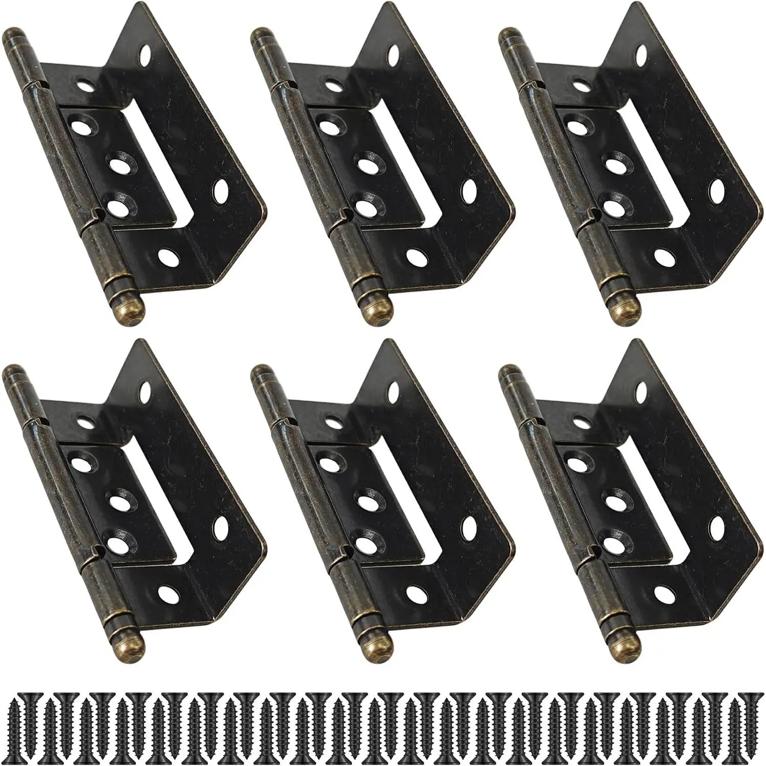 6Pcs Antique Bronze Full Inset Partial Wrap Cabinet Hinges, 3.5-Inch Semi-Wraparound Non-Mortise Hinges, Long Axis Tip Design for Vintage Furniture and Cabinet Doors (20mm Width)