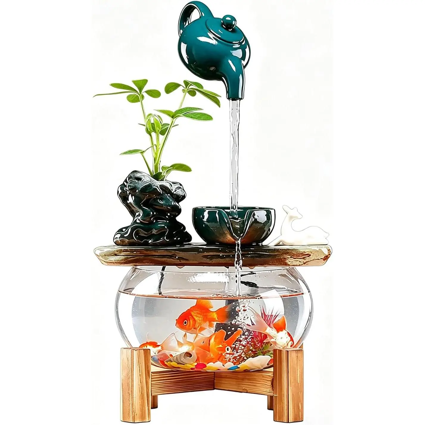 Tabletop Indoor Waterfall Fountain, Zen Water Fountain Indoor Small Fish  with Waterfall, Relaxing Feng Shui Tabletop Fountain for  Office with Extra Spare Water Pump