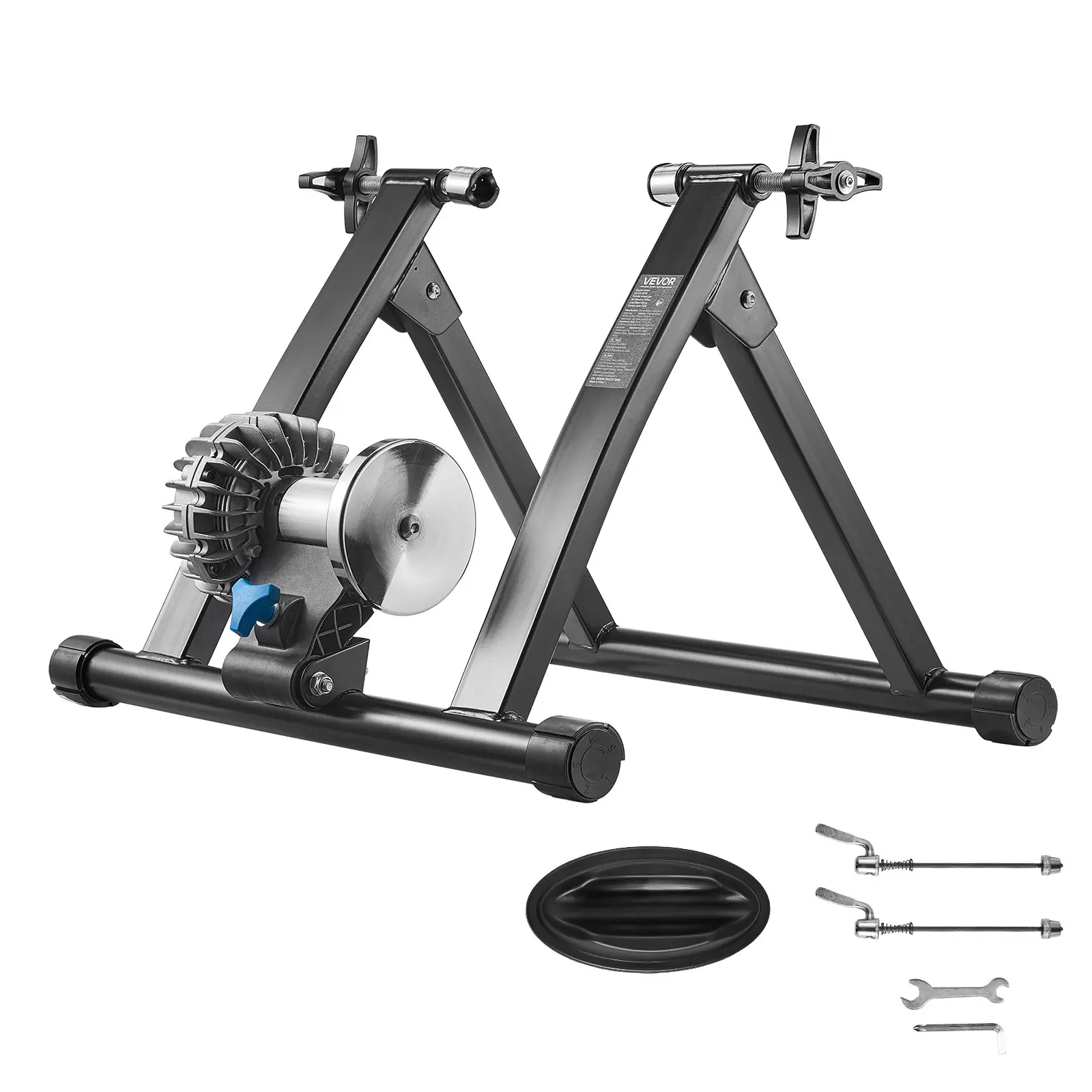 【DealsForYouDays】Heavy Duty VEVOR Foldable Fluid Bike Trainer Stand, Fits 26-29 Inch & 700C Wheels, Road Bikes, W/ Quick Release Skewer, Front Wheel Riser Block for Indoor Exercise Riding, Black