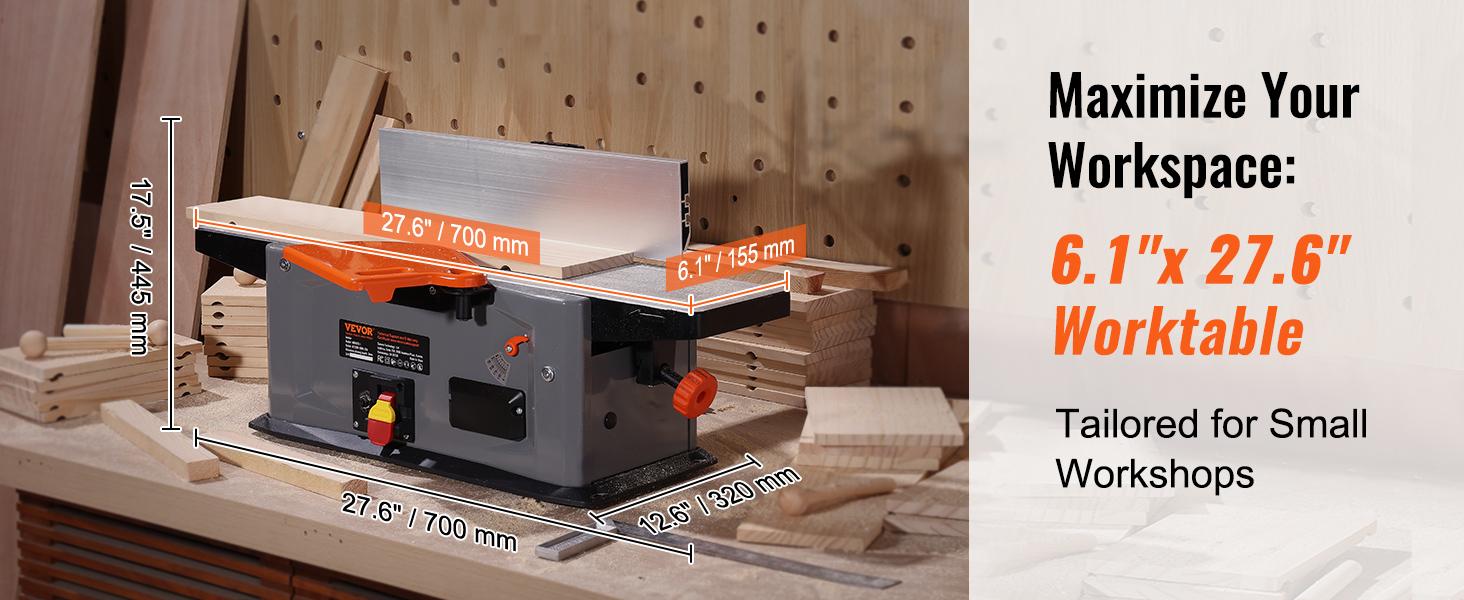 VEVOR Spiral Benchtop Jointer, 6 in, 1.5HP 10000 RPM Bench Top Wood Jointer, with 14-Blade Spiral Cutterhead 0-1/8'' Adjustable Depth 6.1x27.6'' Table, Portable Woodworking Jointer for All Wood Types VEVOR Spiral Benchtop Jointer, 6 in, 1.5HP 10000 RPM Bench Top Wood Jointer, with 14-Blade Spiral Cutterhead 0-1/8'' Adjustable Depth 6.1x27.6'' Table, Portable Woodworking Jointer for All Wood Types