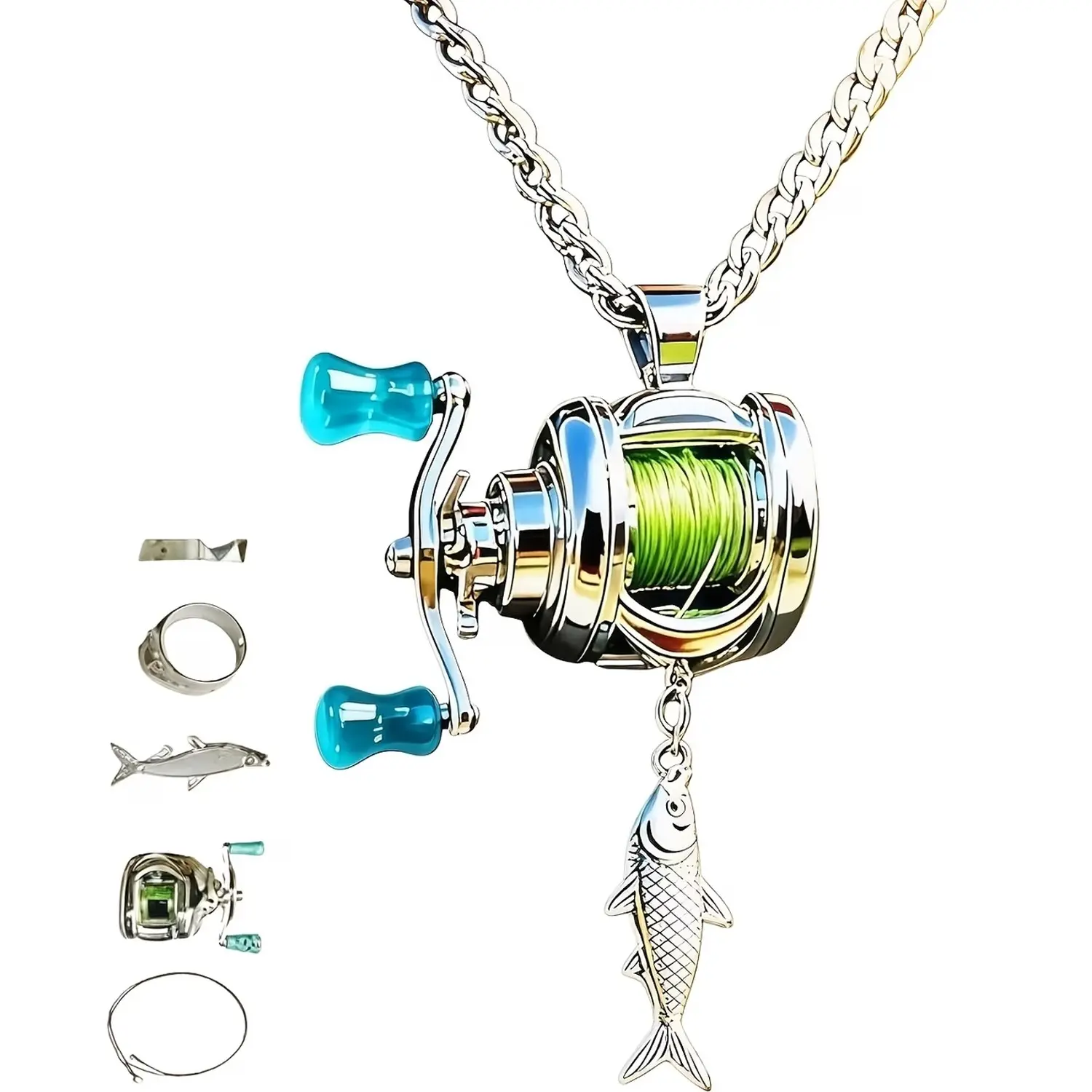 Mini Fishing Boat Pendant Necklace, Rotating Realistic Fishing Gear Keychain, Men's Backpack Accessory, Exclusive for Fishing Enthusiasts