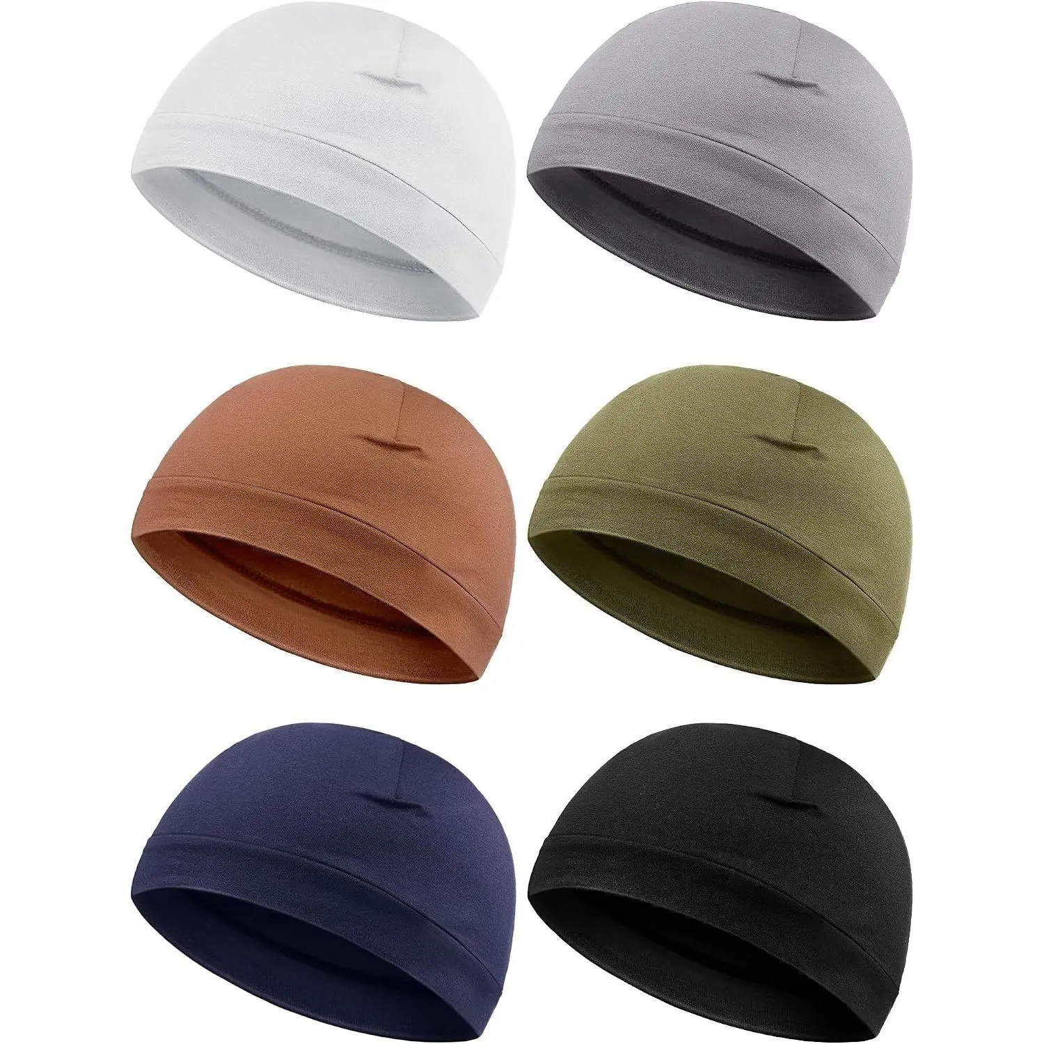 6 Pieces Cotton Skull Caps Beanies for Men and Women - Multifunctional Sleep Hats Helmet Liner Cap(Gift)