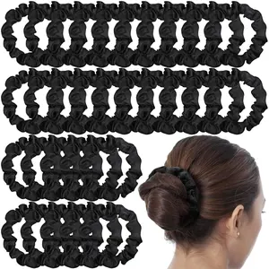 30 Pcs Small Satin Silk Scrunchies Bulk for Women, Thin Hair Ties Mini Scrunchy Bands Skinny Ponytail Holders for Thick Curly Hair Pony Tails Wrist Decor(Black)
