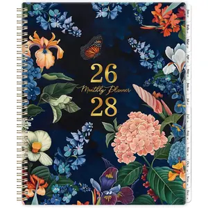 Monthly Planner/Calendar 2026-2028 - Monthly Calendar 2026-2028, July 2026 - June 2028, 9" x 11", 2  monthly Planner with Tabs, Contacts +  Pocket + -wire Binding - Floral