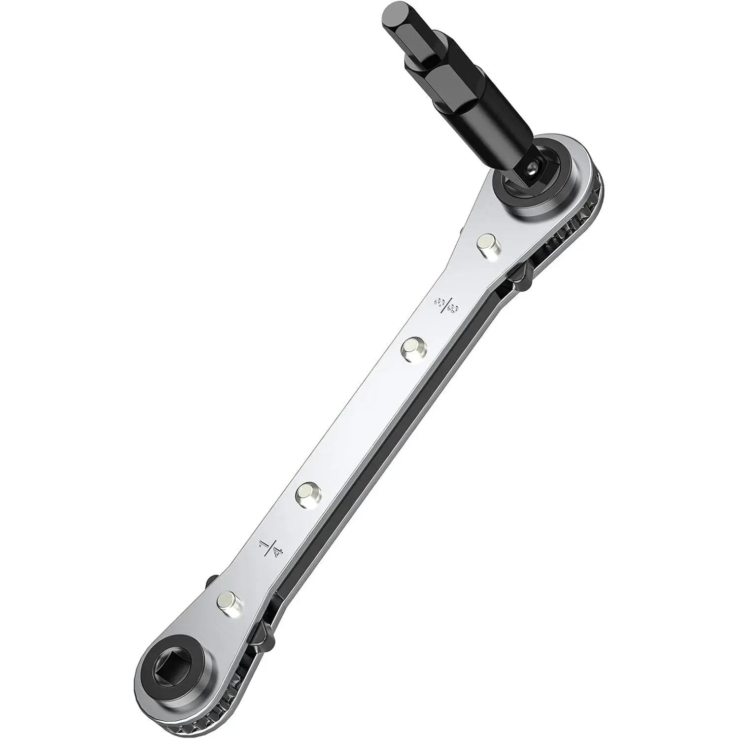 HVAC Service Wrench, Refrigeration Ratcheting Wrench 3/8” 1/4” 5/16'' 3/16'' AC Wratchet Tool with Hex Bit Adapter UIInosoo for Air Conditioning, Refrigeration Equipment, Gas Furnace
