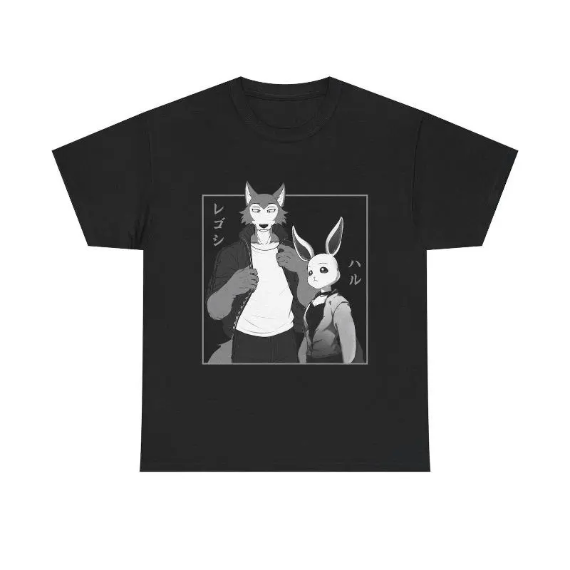 Beastars Anime Graphic T-Shirt - Casual Fitted Round Neck Shortsleeve Top, Heavy Cotton Streetwear with Legoshi Haru Vaporwave Print, Plain Sportswear Option, Tshirt, Crew Neck, Menswear, Casual Wear, Cotton Blend, Anime Print, Anime Theme