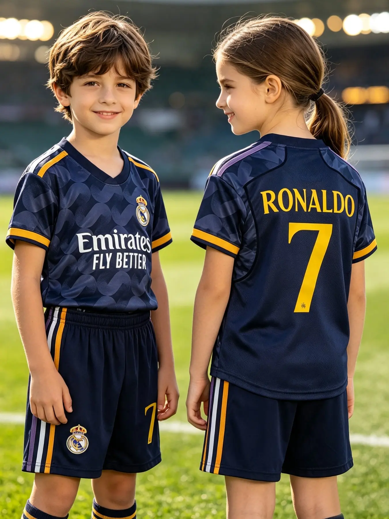 Portugal Real Madrid Kids Soccer Set, Ronaldo 7 Jersey, Breathable Quick-Dry V-Neck, Boys Girls Football, Outdoor Sports Gift