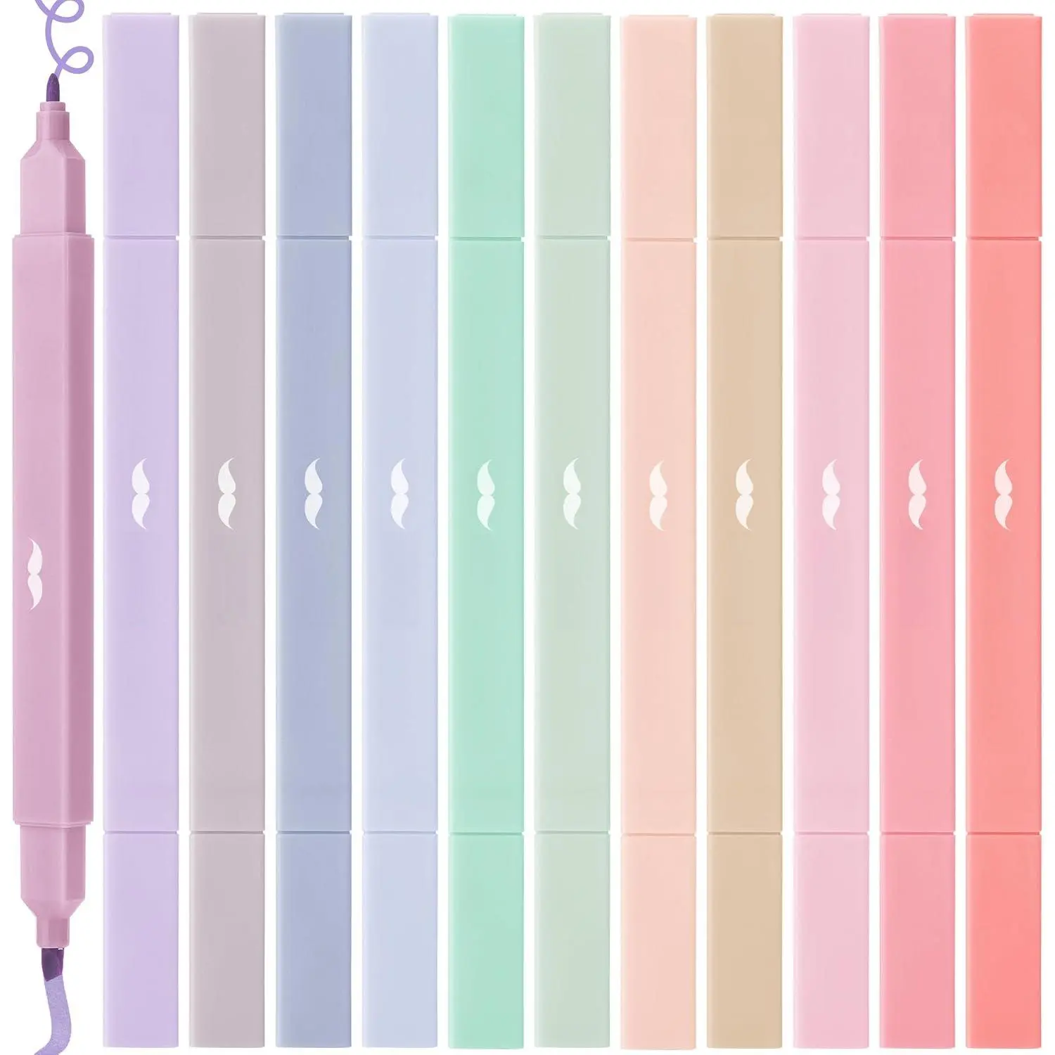 Dual-Tip Aesthetic Highlighters, 12-Count Dry Ink Highlighters with Chisel & Fine Tips, Cute Colored Office Stationery for Journaling & School Supplies, Dual Tips