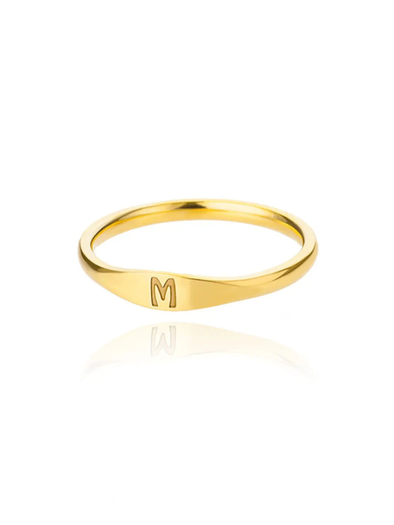 Women's gold-set ring, delicate pinky ring with initial letter design, stackable stamp letter ring, personalized gold ring, stackable thumb band, cute and simple jewelry gift, Fashion Ring