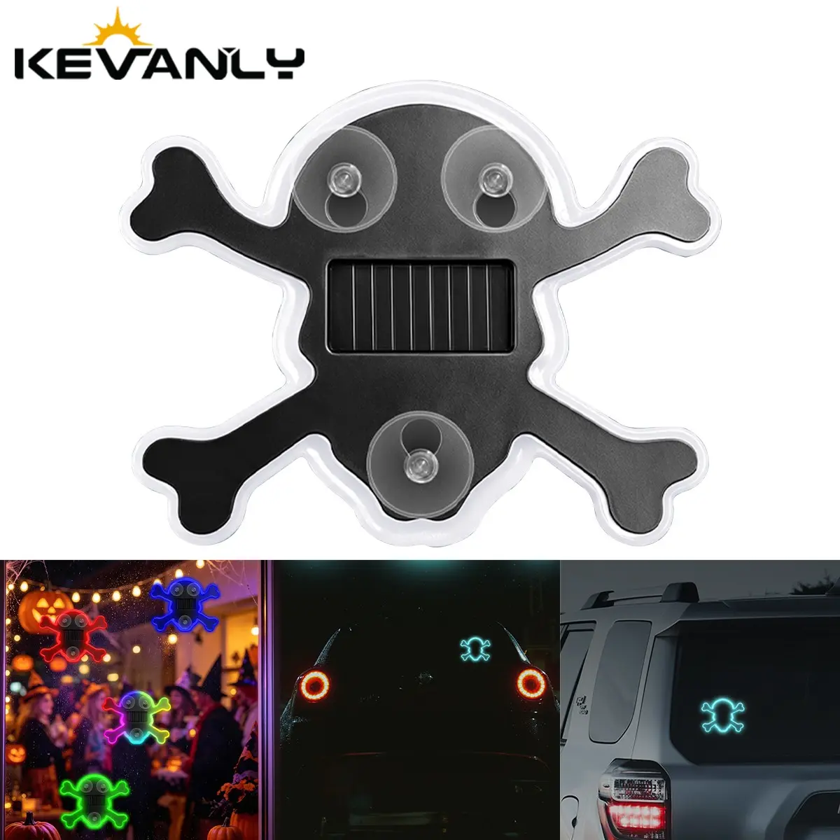Solar LED Skull Neon Atmosphere Light No Wiring Halloween Decor Lamp For Car Window Home Bar Holiday Party Decoration Car Decorative Light