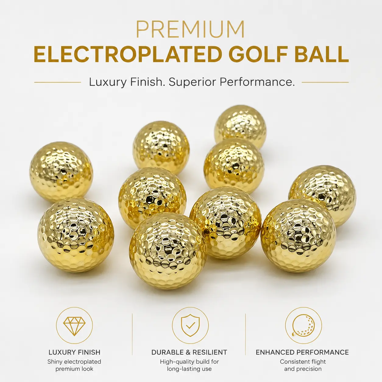 Premium Multi-Layer Golf Balls with Electroplated Metallic Finish (Gold, Silver Options) – Enhanced Spin Control, Distance Accuracy, Durable Performance for All Golf Course Conditions, Distance Accur., Plastic/Synthetic