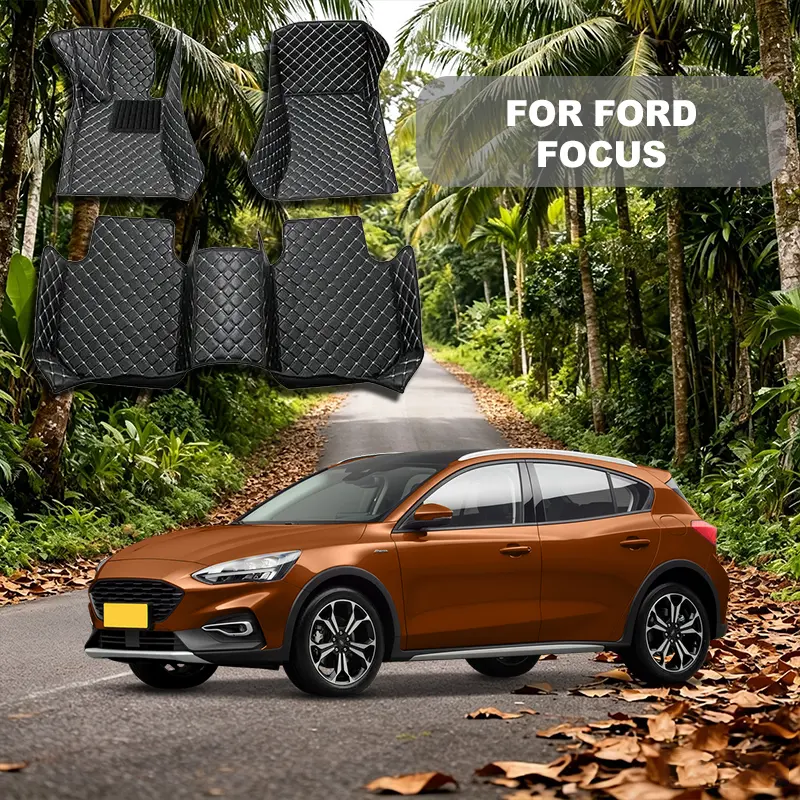For Ford Focus models 2006-2011 Left wheel drive car floor mat, made of PU leather material and equipped with 360 degree high edge protection, with a non jamming throttle design, suitable for heavy weather, detachable and easy to clean