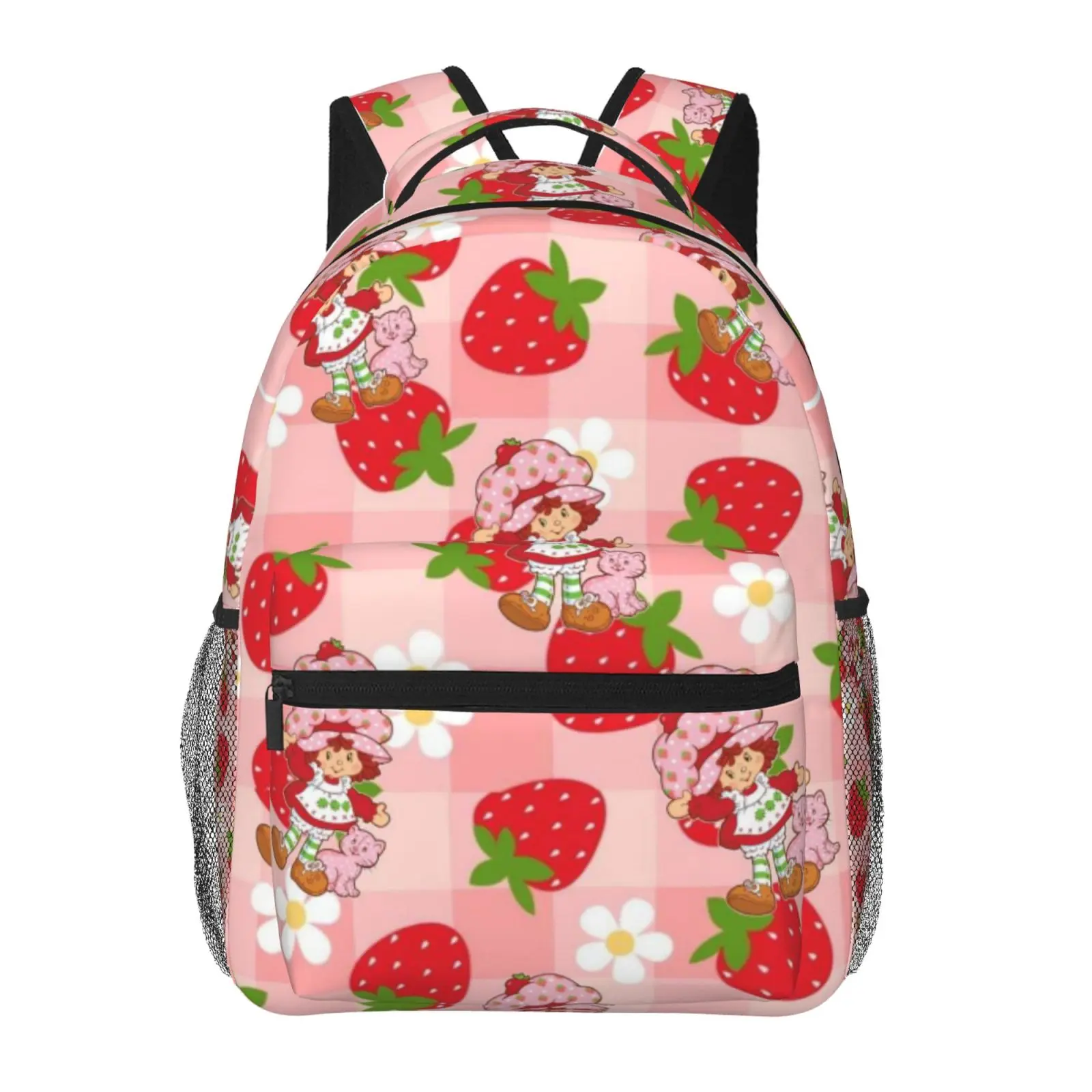 Large Capacity Cartoon  Strawberry Shortcake Backpack, Anime Student School bag, boys girls Breathable Adjustable Shoulder Straps School Daypack, Durable Lightweight Book Bag for Daily School Travel Camping Office