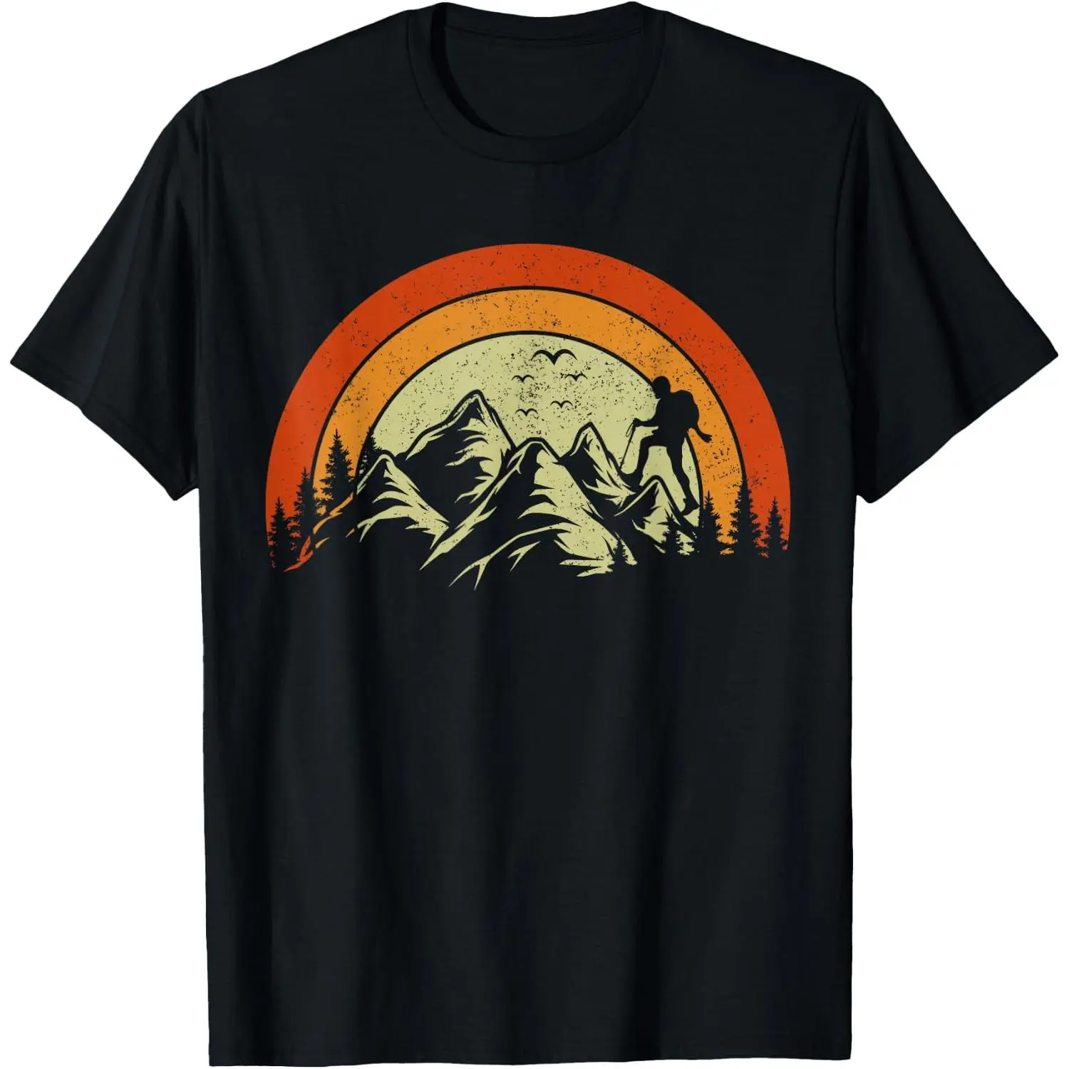 Forest Mountain Hiking Graphic T-Shirt, Wildlife Nature Trees Print Short Sleeve Cotton Tee, Outdoor Hiker Adventure Casual Shirt