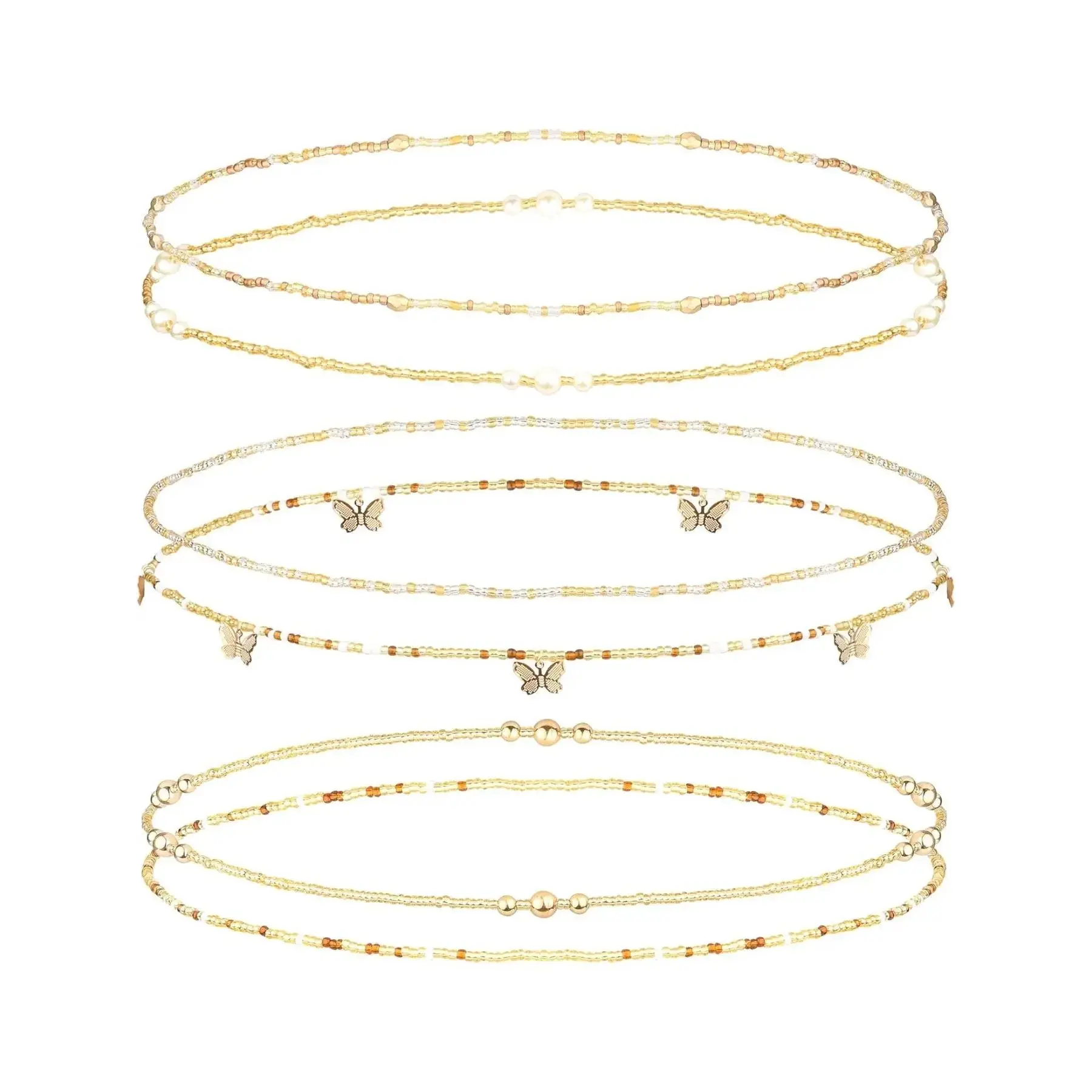 6Pcs Belly Waist Chain Layered Beaded for Women African Waist Beads African Waistbeads Belly Chain Beads Waist Elastic Bead Summer Body Chain Body Jewellery Bikini Jewelry
