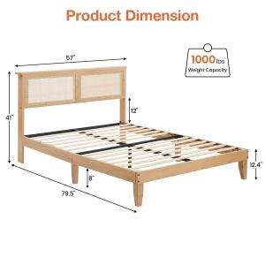 Garvee Rattan Bed Frames Available in Twin, Full, Queen, and King Sizes Featuring Natural Rattan Headboards, LED Lighting, Sturdy Wooden Slats, Noise-Free Platform, No Box Spring Required, Easy Assembly, and Storage Options