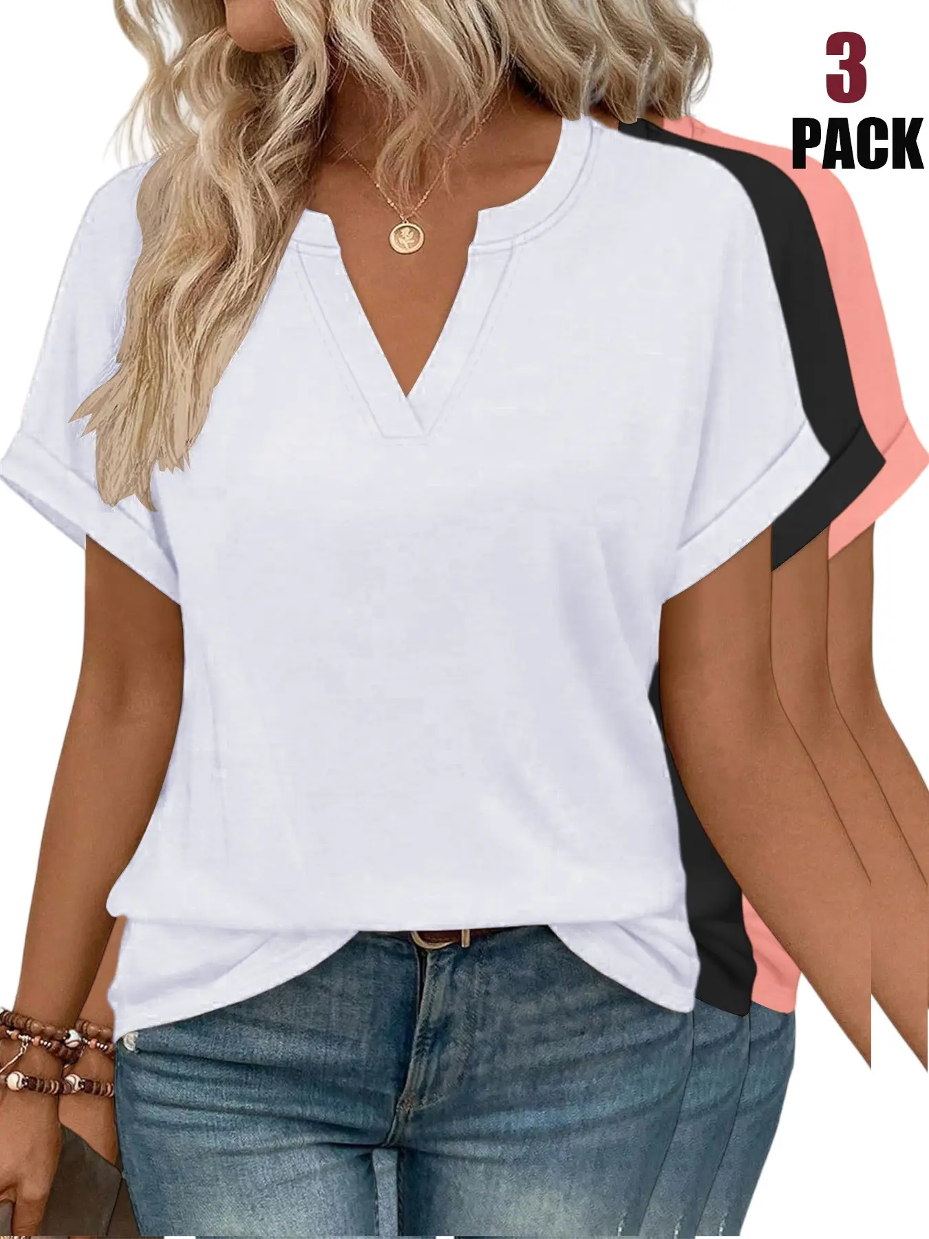 Summer Essential! Solid Color Crew Neck V-Slit Loose Tee, Breathable Urban Casual Top for Workout & Everyday Wear
