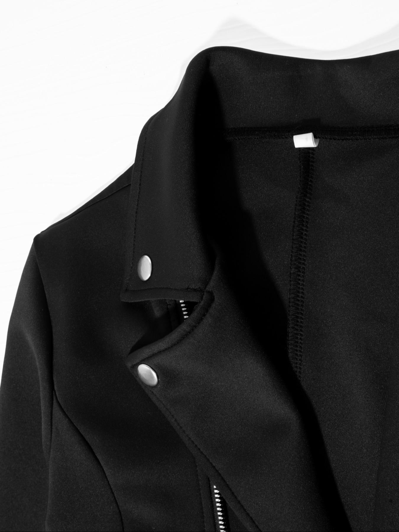 Women's Casual Lady Biker Jacket Coat for Fall Winter All Seasons Daily Wear, Long Sleeve Zipper Design, Fitted, Fabric, Outerwear Womenswear, Casual Jackets