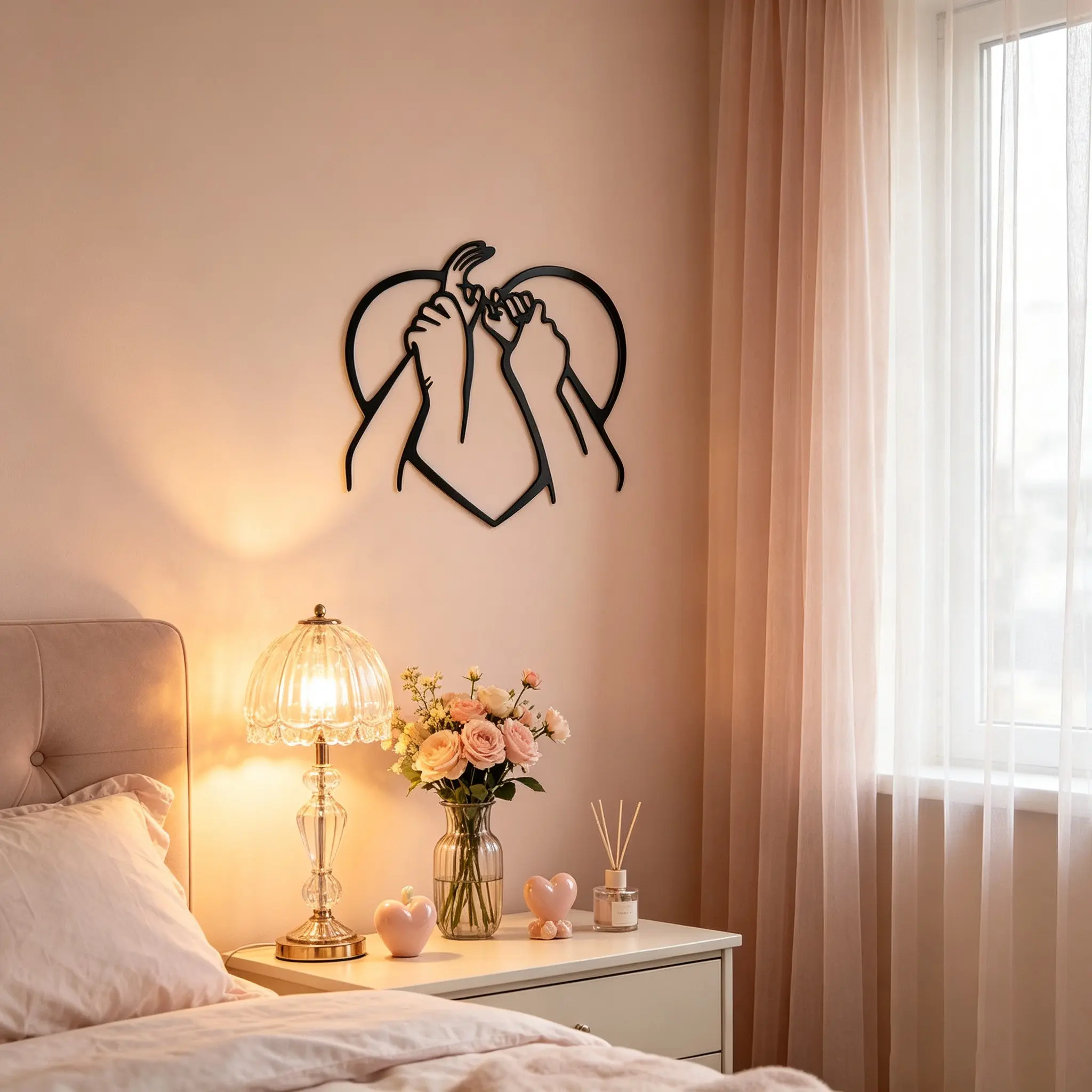 Vintage Romantic Artistic Couple Hand Metal Wall Sculpture, Iron Art Clasped Hands Statue, Wedding Anniversary Gift, Easy Install, Bedroom Living Room Decor, Above Bed Wall Decor