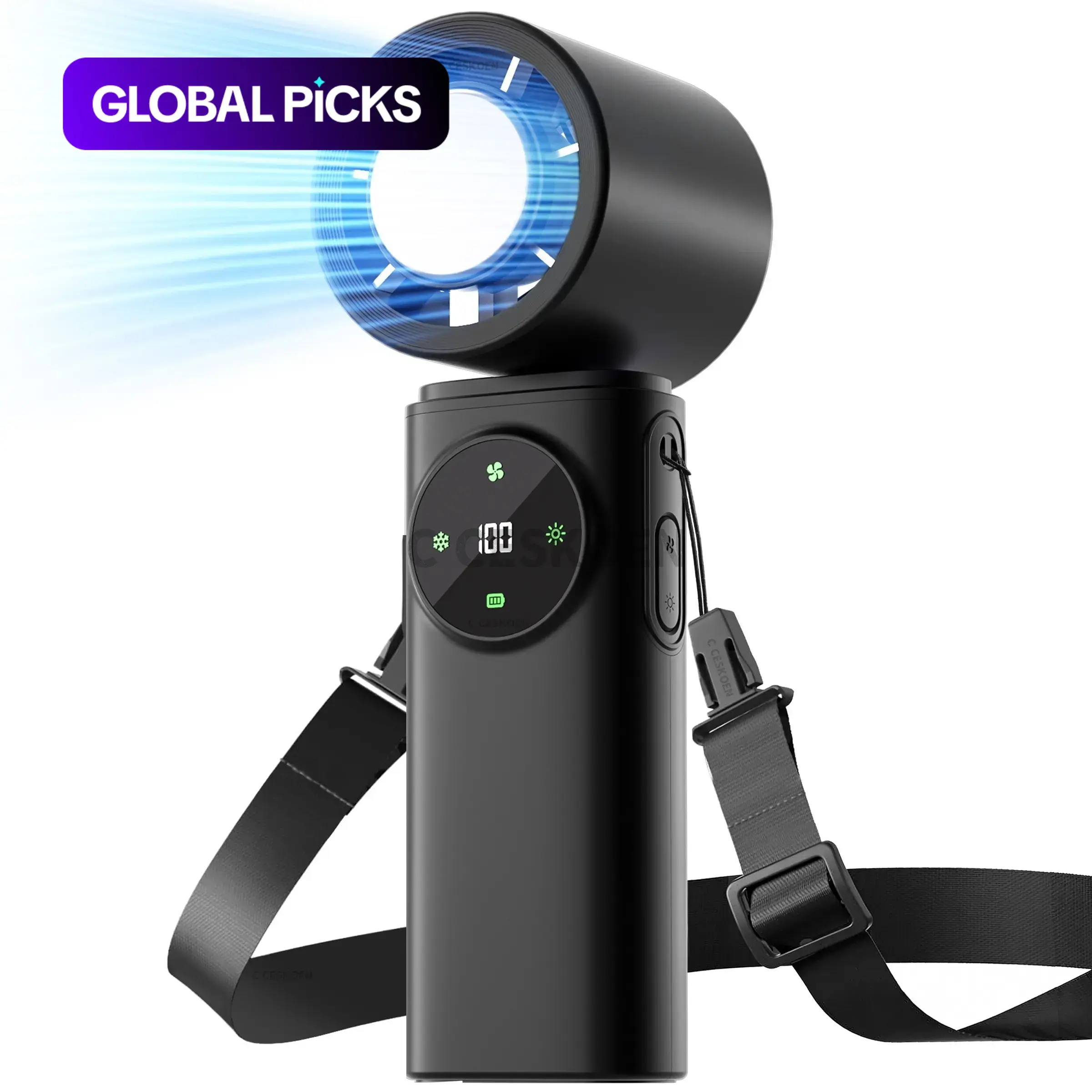 Portable Handheld Turbo Multifunctional Cooling Fan, Cordless Rechargeable Fan with Cold Compress, 199-Speed, Foldable Design, LED Display and Flashlight/SOS, USB-C Rechargeable 4-in-1 Personal Neck Fan for Summer Outdoor Vacation #GLOBAL PICKS
