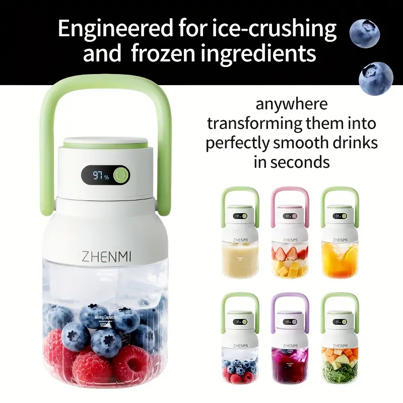 Gift for The Holiday Season: ZHENMI Cordless Blender, 33Oz Portable Ice Crushing Blender for Smoothies And Shakes, USB Rechargeable (Perfect for Christmas, Thanksgiving, Halloween)