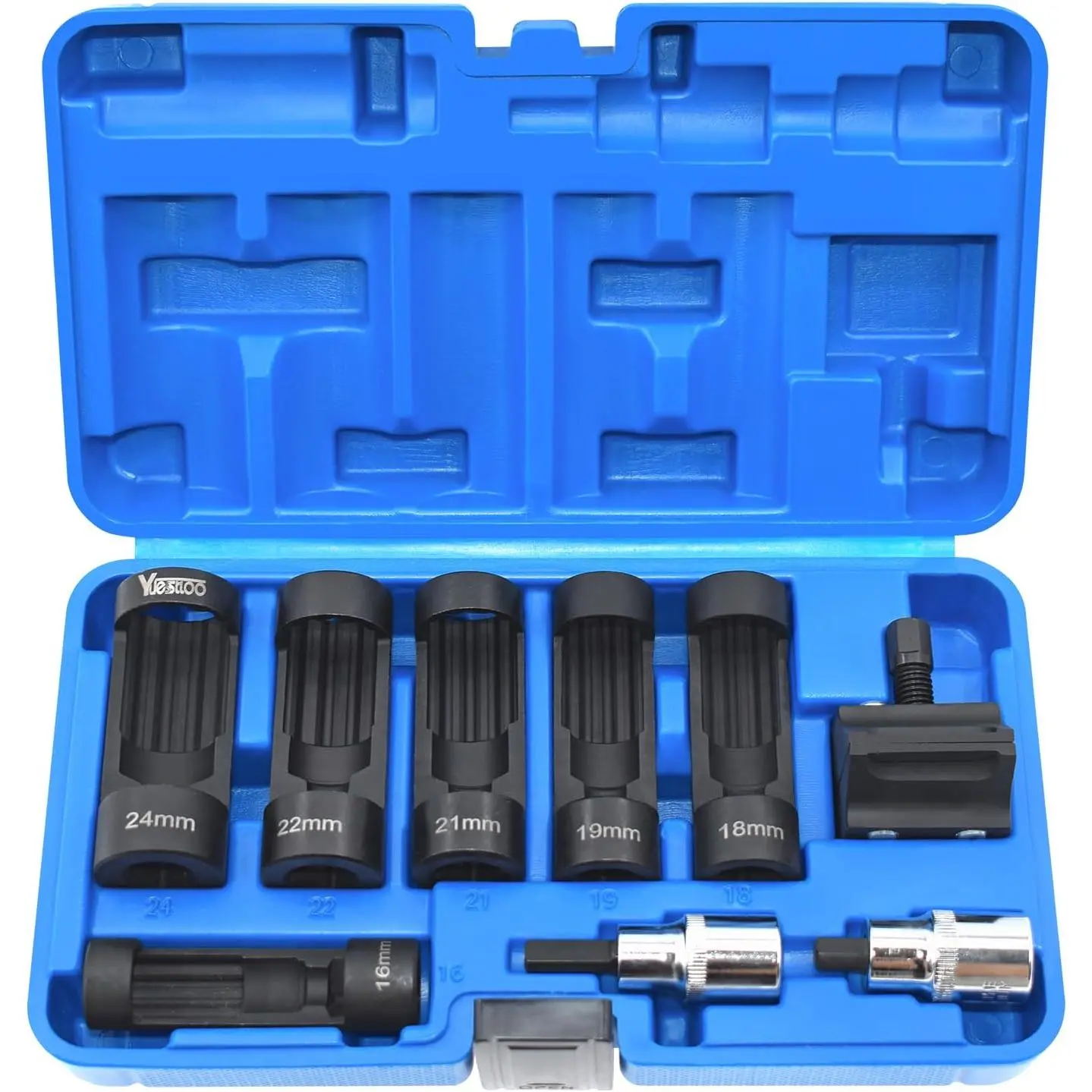 9pcs Suspension Strut Tool Kit, 1/2" Drive 12-Point Socket Set with Multi-Size Sockets (16mm,18mm,19mm,21mm,22mm,24mm), Strut Nut & Split Hub/Knuckle Tool for Shock Maintenance