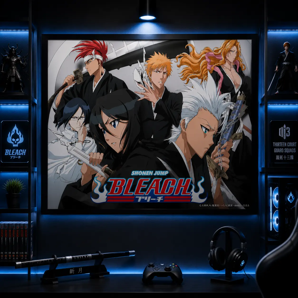 Bleach Anime Soul Reaper Canvas Poster, Ichigo Team Japanese Manga Wall Art Print, Action Anime Room Decor for Bedroom Dorm Game Room, Boyfriend Gift