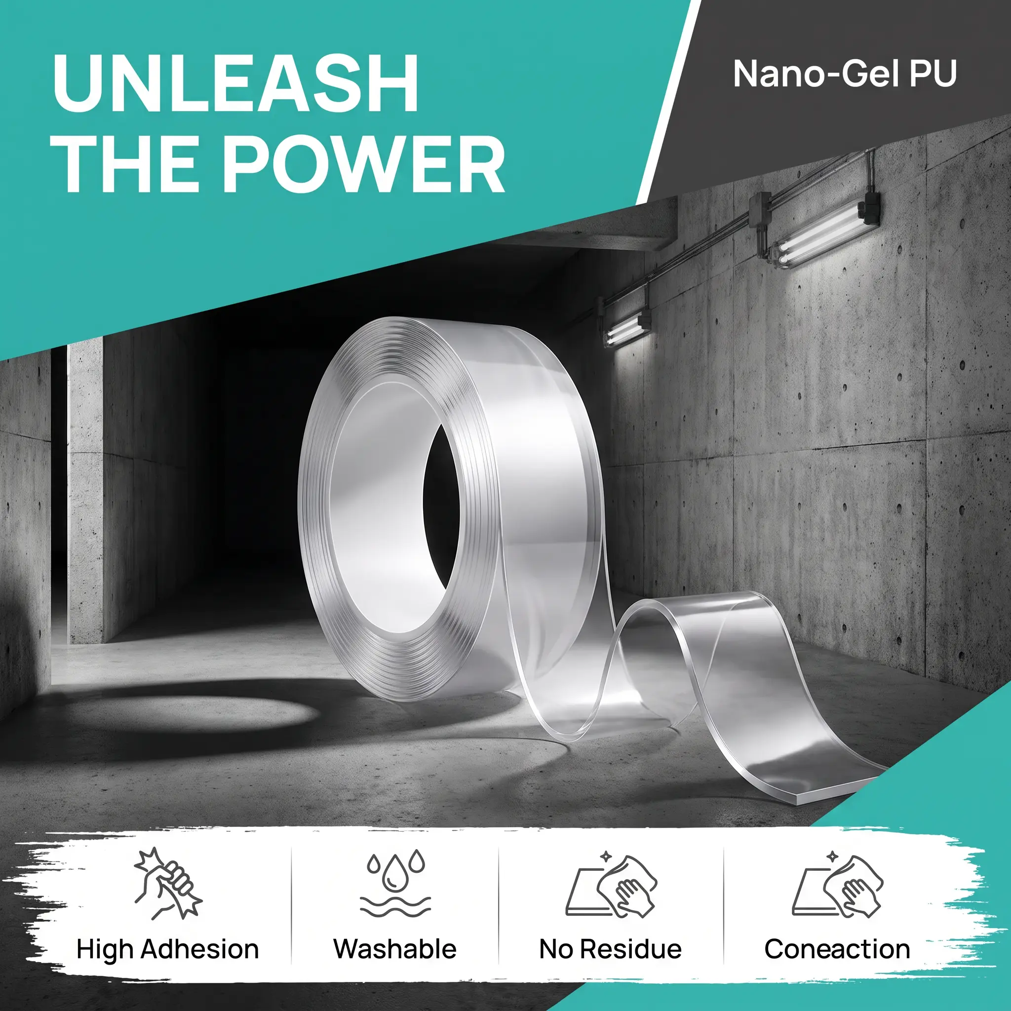 16.4 Ft Heavy Duty Double Sided Nano Tape, Clear Transparent Reusable Removable Mounting Adhesive Tape for Household Decor & Office Daily Use