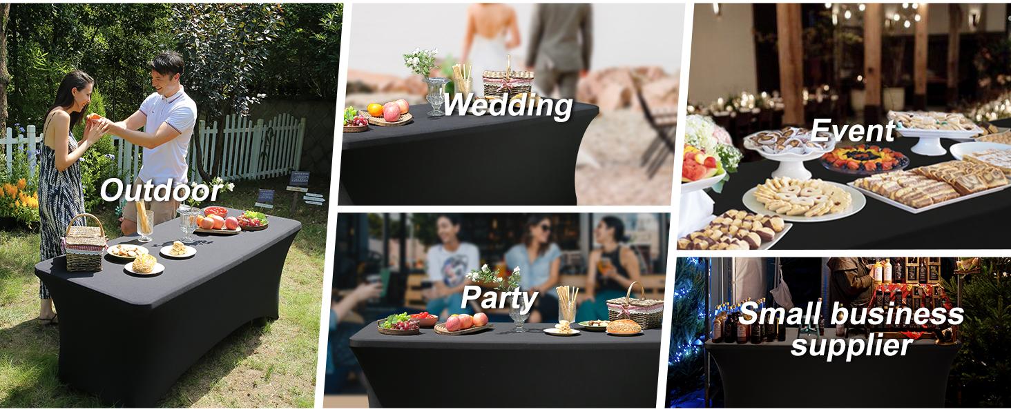 Spandex Table Cover 4 Pack 6FT Black Fitted Tablecloths,Washable Wrinkle Resistant Stretch Table Cloth Rectangle for Vendor Booth Display Items,Supplies for Adults,Wedding Decorations,Banquet