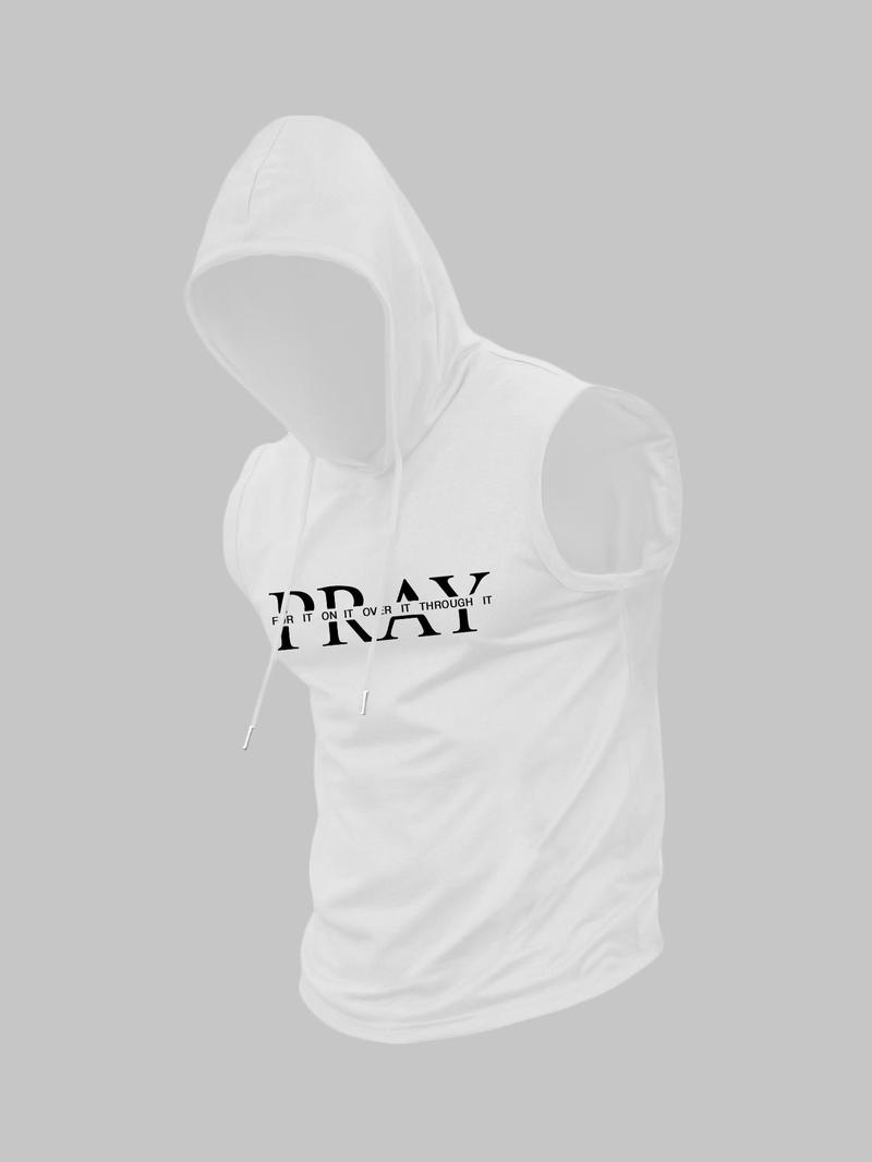 Men's Regular Fit Letter Print Hooded Tank Top, Casual Sleeveless Top for Summer, Fashion Men's Clothes for Daily Wear, Breathable Sleeveless Vest, Socks