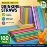 100pcs Colorful Reusable Plastic Drinking Straws with 0.24 Inch Diameter, Perfect for DIY Drinks, Long Coffee and Cocktail Use, Ideal for Parties and Water Bottles