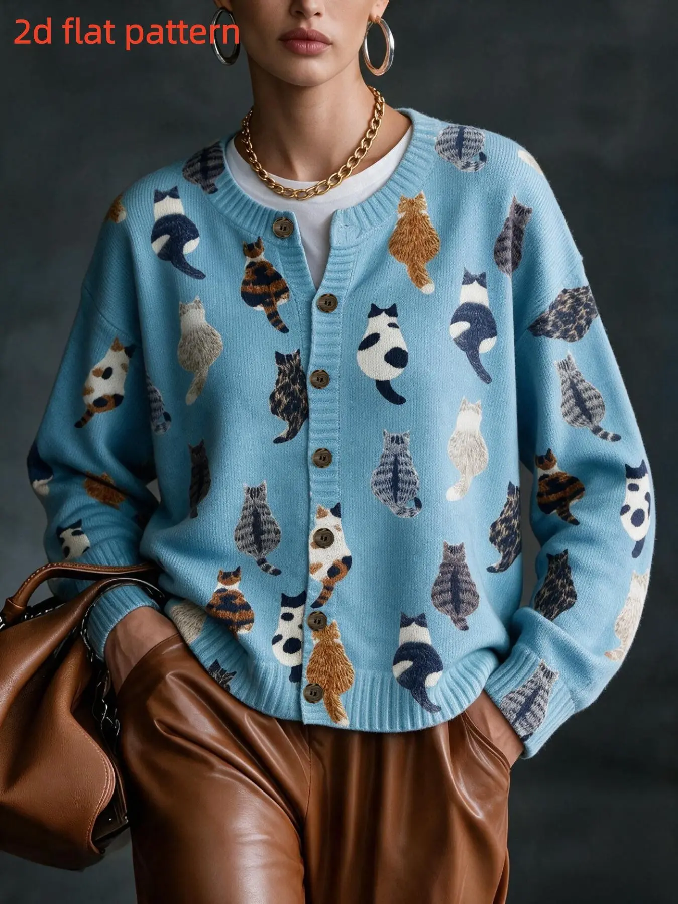Women's Fall Winter Sweater, Elegant Long Sleeve Open Front Cardigan, All over Animal Pattern, Loose-Fit Digital Print Top