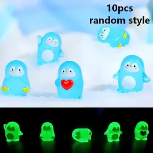 10Pcs Mini Blue Penguin Statues, Imitation Miniature Luminous Penguin Ornaments Made Of Resin, Animal Penguin Decorations, Cute Desktop Decoration, Suitable For Courtyards & Outdoors, Potted Plants, Fish Tanks & Aquariums, Office Desktops