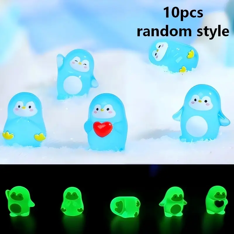 10Pcs Mini Blue Penguin Statues, Imitation Miniature Luminous Penguin Ornaments Made Of Resin, Animal Penguin Decorations, Cute Desktop Decoration, Suitable For Courtyards & Outdoors, Potted Plants, Fish Tanks & Aquariums, Office Desktops