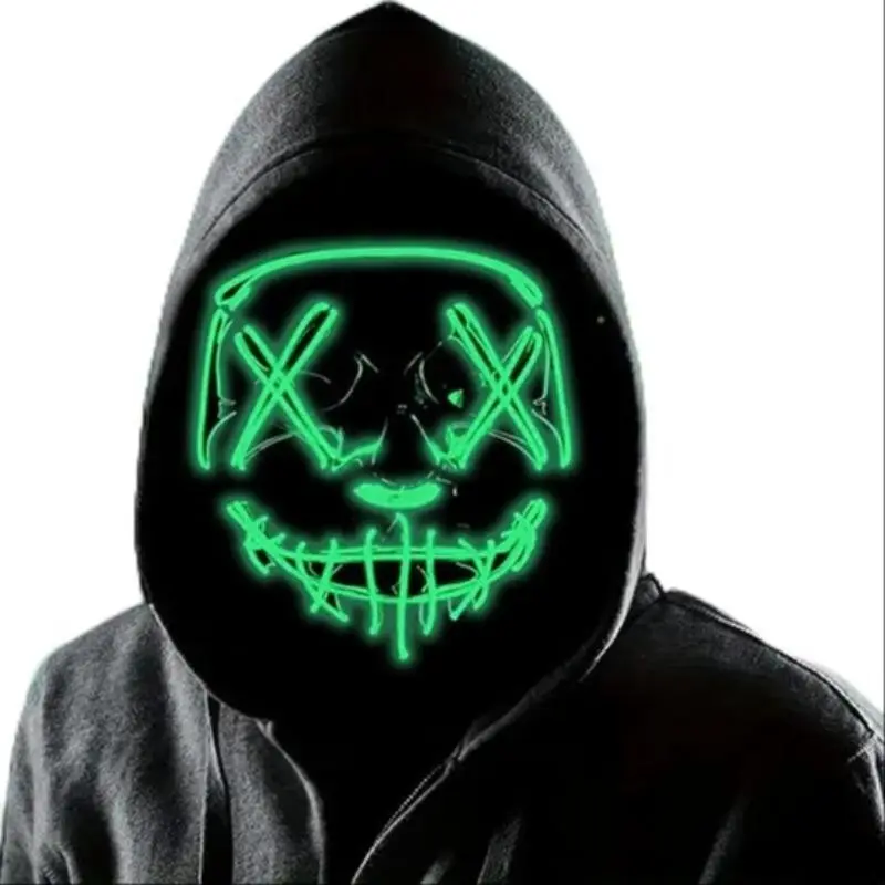 Devil themed Halloween costume mask, LED light half face design, realistic expression, Tpu material, suitable for role-playing and themed parties, V-shaped ghost step dance, glowing mask, event bar performance