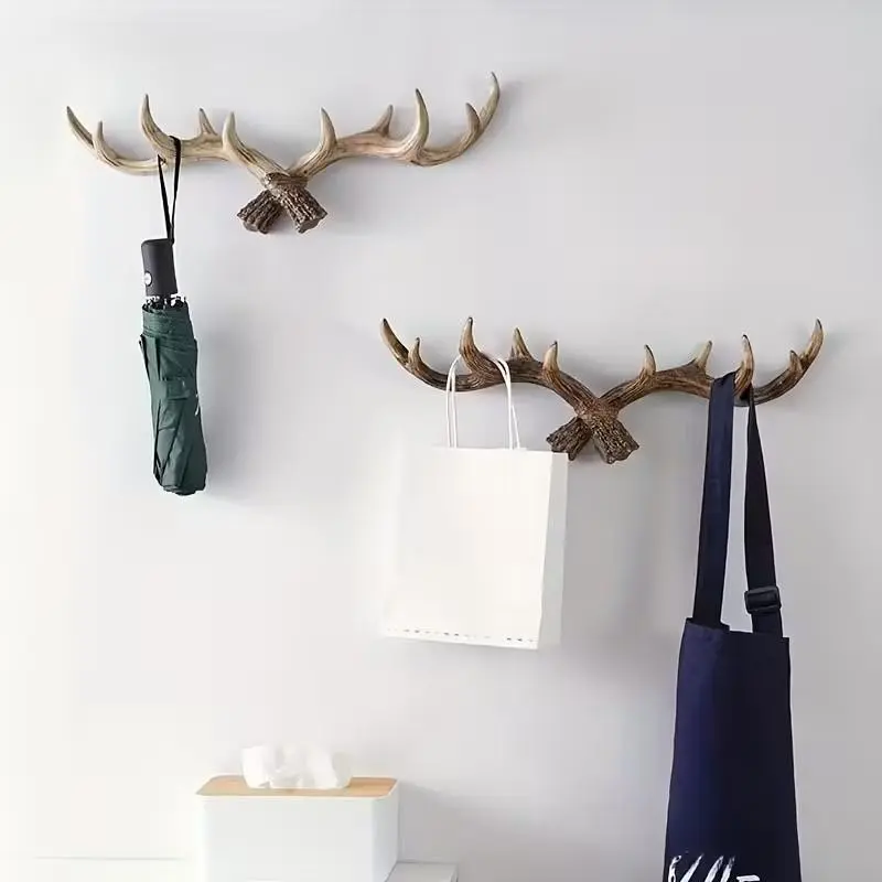 Rustic Resin Deer Antler Wall Hook, Festive Winter Holiday Decoration, Coats & Keys Holder, Unique Entryway Wall Art for Home & Store Displays