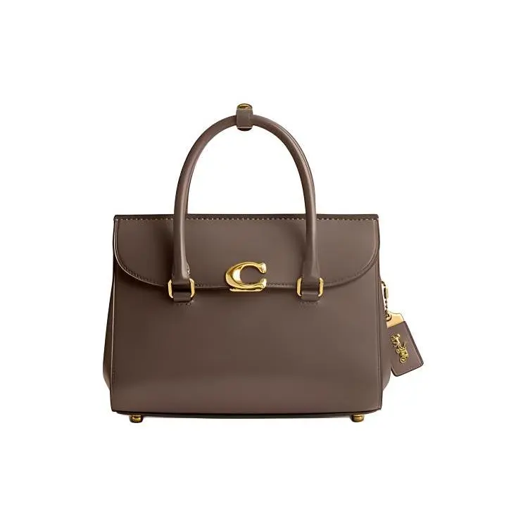 COACH Brown Leather Medium Briefcase Handbag for Women, Casual Style with Signature Turn-Lock Closure