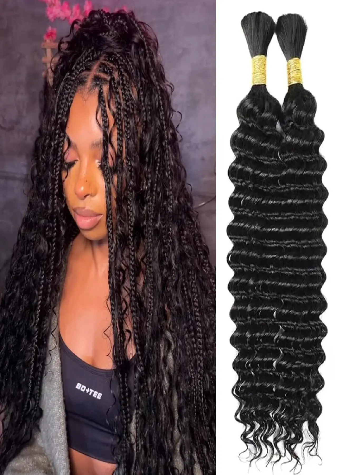 Human Braiding Hair for Boho Braids Deep Water Wave Bulk Human Hair Knotless Boho Braiding  No Weft Extensions Bohemian Braids Human Hair Wavy