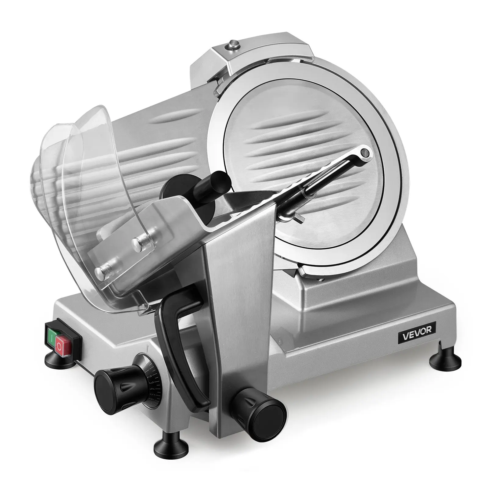 VEVOR 10" Commercial Meat Slicer, 240W Electric Deli Food Slicer with Carbon Steel Blade, Built-In Sharpener 0-0.47" Adjustable Thickness for Frozen Meat, Ham, Baguett, Steak, UL Approved