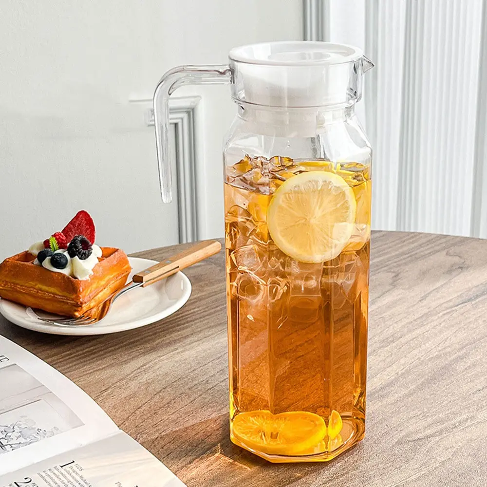1pc, Transparent Water Kettle With Lid, Juice Kettle, Cold Water Bottle For Juice, Tea, Lemon, Water And Milk