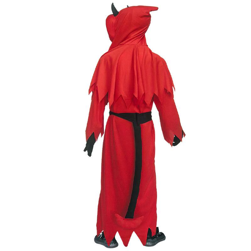 Halloween Red Scary Horns Grim Reaper Satan Demon Costume Glowing Eyes Scythe