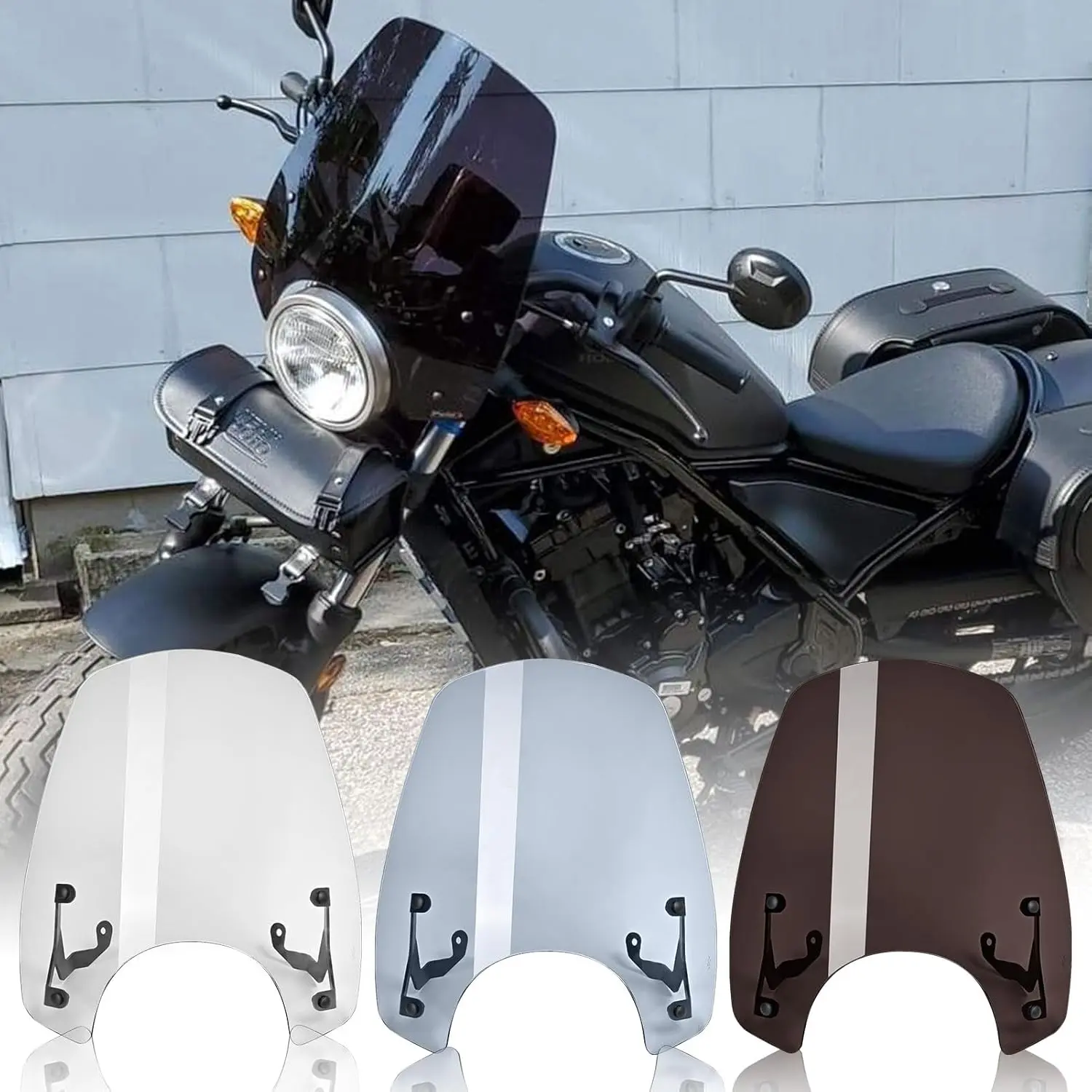 WOOGA Motorcycle Touring Front Larger Fairing Windscreen Windshield Fly Screen Visor replacement for HO&N&DA Rebel CMX 500 CMX300 REBEL500 2017-2026 Accessories Wind Shield Wind deflector (Grey Smoke)