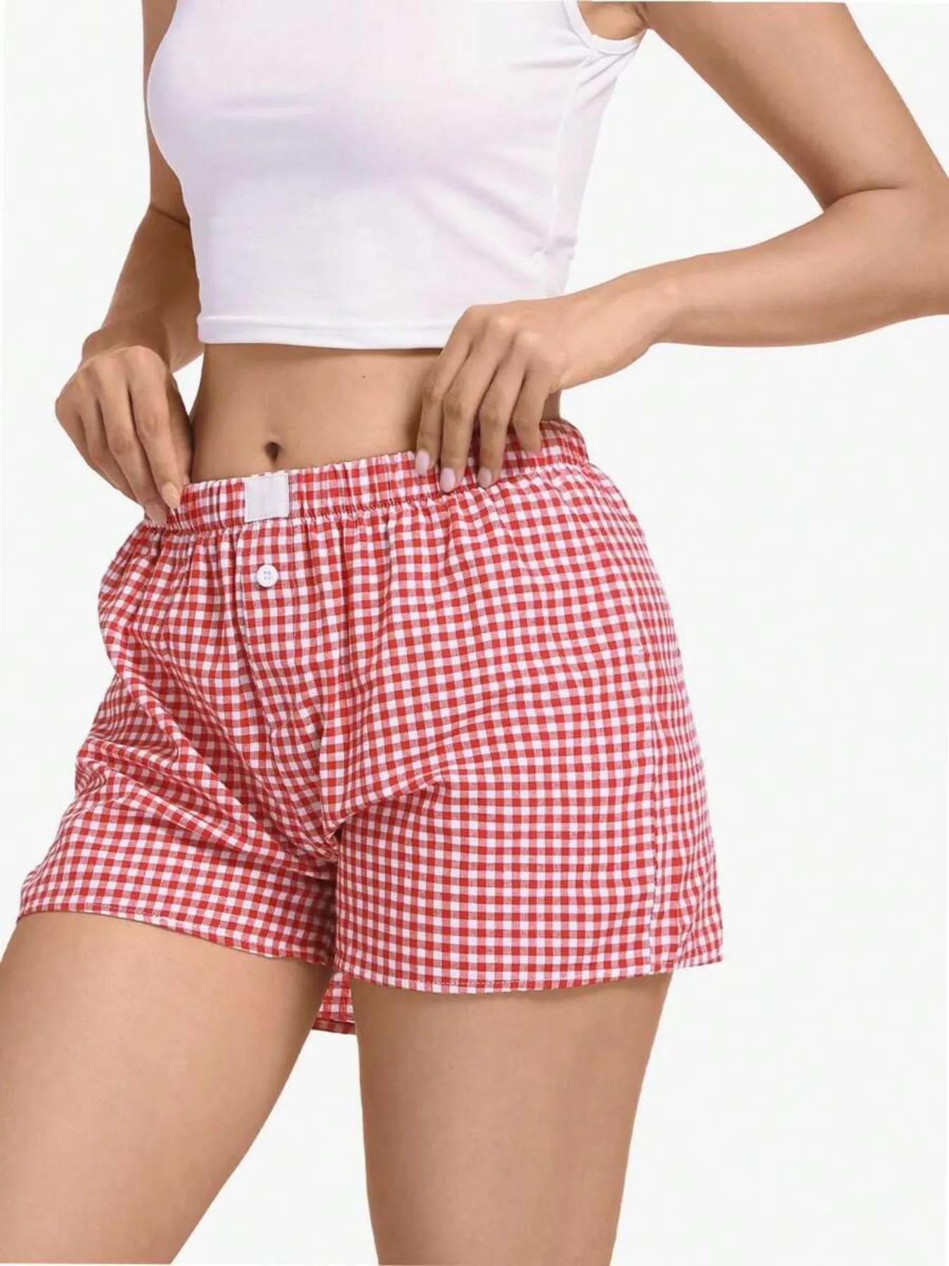 Women's Plaid Print Pajama Shorts, Casual Comfy Breathable Pajama Shorts for Daily Wear, Ladies Sleepwear Loungewear for Summer