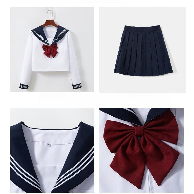 Authentic Fashion: Japanese Style Blue Collar White Three-book JK Skirt Suit Set Flawless Sailor Uniform for School Girls with Classic Pleated Design