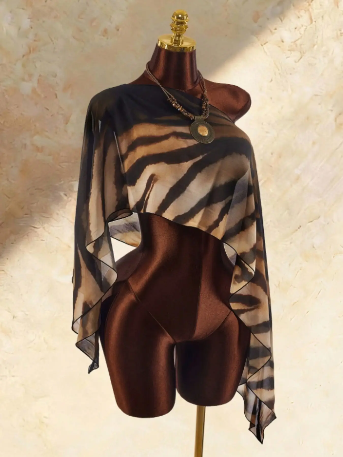 Women's Vacation Style Asymmetrical Neck Animal Print Sheer Cover Up Cape, Lightweight & Breathable Design, Perfect for Summer