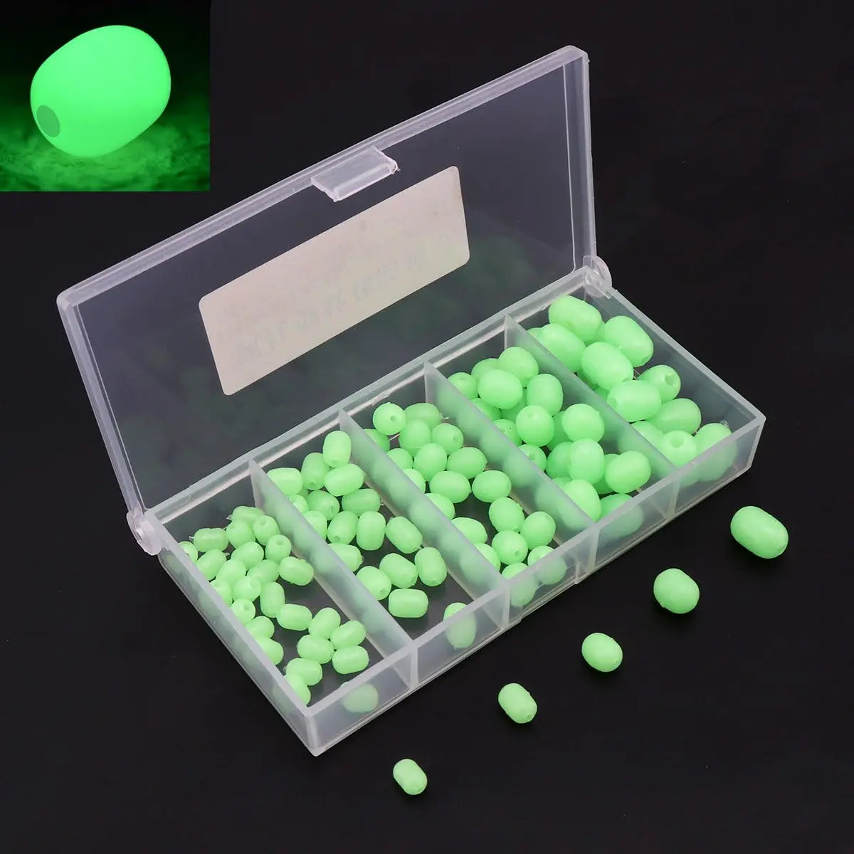 100 count Soft Plastic Luminous Glow Fishing Beads, Beads Round Beads Fishing Lures, Green Sea Fishing Bead Fishing Tackle Tools