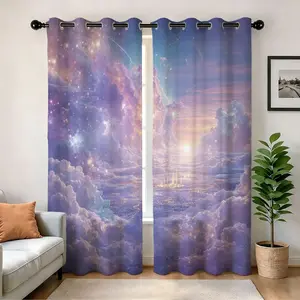Digital Print Semi-Sheer Drapes, Dreamy Cloud Pattern, Privacy Protection, 250gsm, Home & Guest House Use